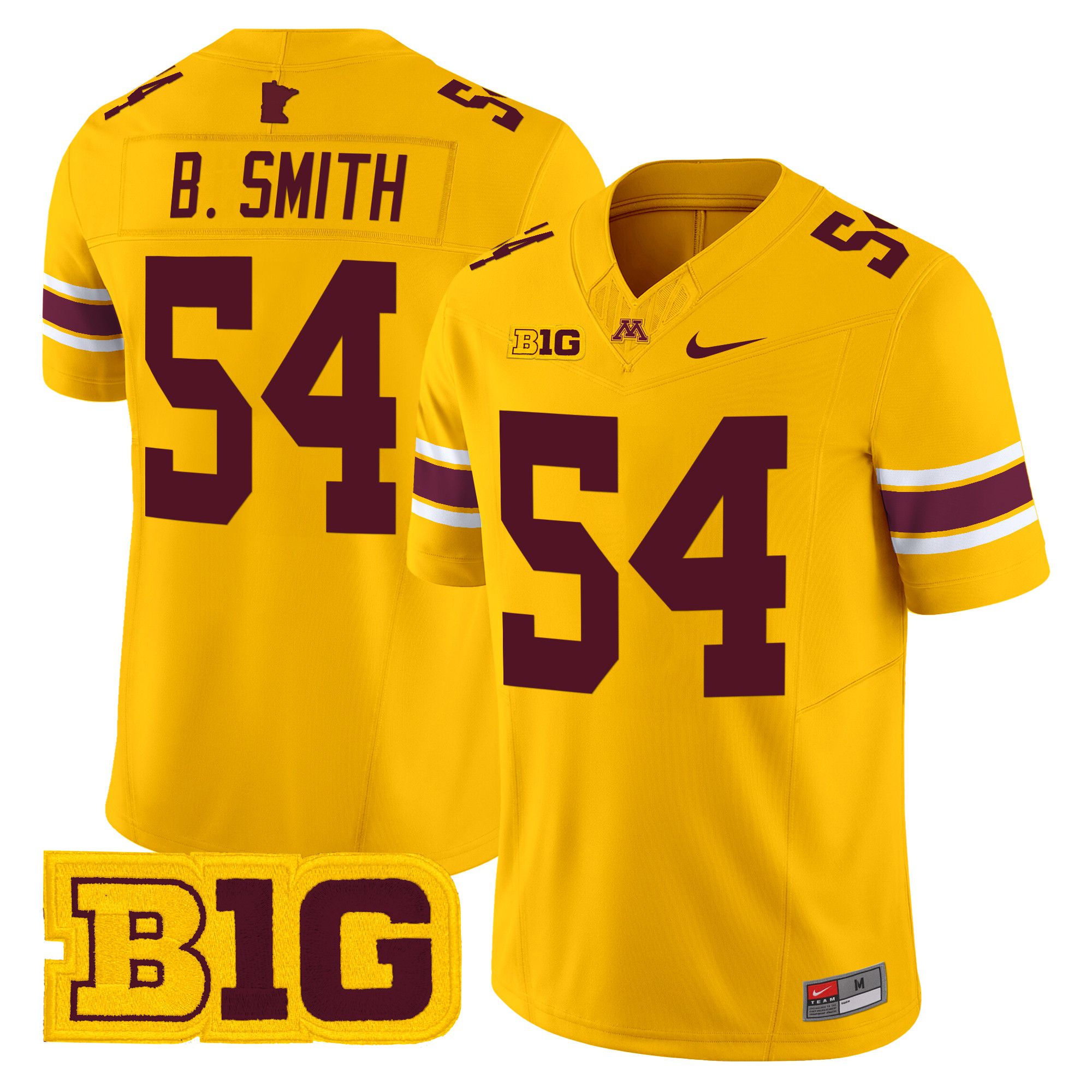 Men Minnesota Golden Gophers #54 B.Smith Yellow Nike 2024 Vapor Limited NCAA Jersey style 1